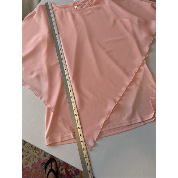 Qixing Women's L Fairy Pastel Pink Overlay Cape Blouse Angel Soft Flowy Cottage - Picture 11 of 12